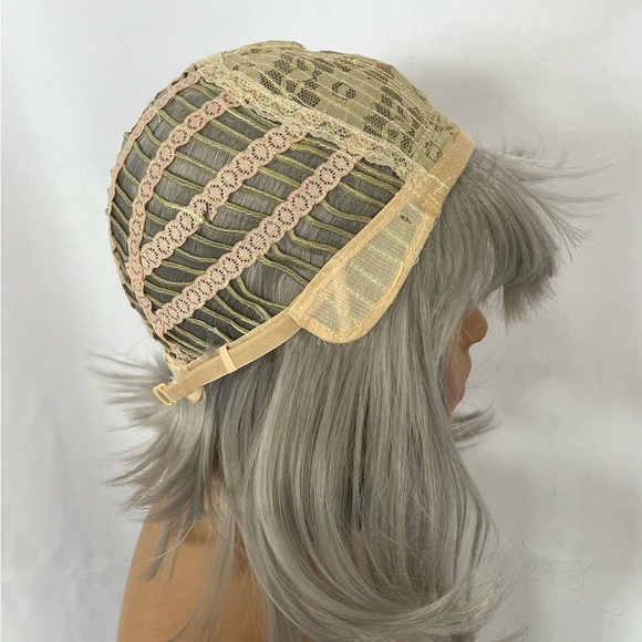 Silver Grey Color โPut On & Goโ Synthetic Wig with Bangs for Events or Cosplay - Picture 5 of 10